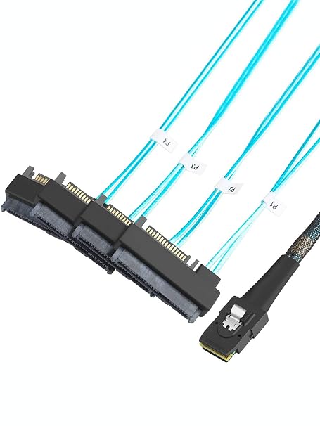 CableCreation Mini SAS Cable with SATA Power, SFF-8087 to SFF-8482, 3.3 FT | Internal Mini SAS 36 Pin to 4 x 29 Pin Cord with SATA Power