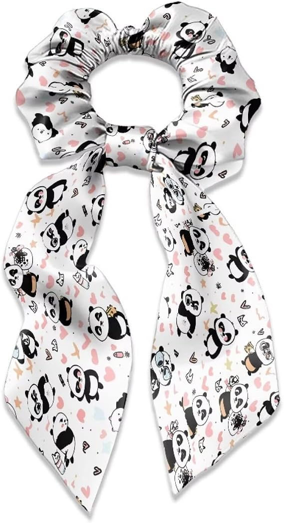 Bow Silk Scrunchies for Girls Women Elastic with Long Tails