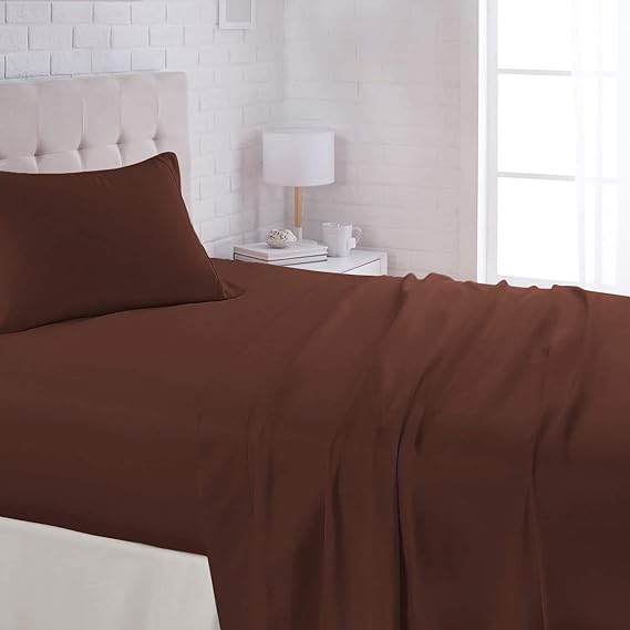 Xtream Fabric 600 Thread Count Cotton-Twin XL Chocolate Solid Flat Bed Sheet with 2 Pillow Cases Xtreme Design 100% Long Staple Combed Cotton,Breathable Super Soft Comfortable Flat Bed Sheets