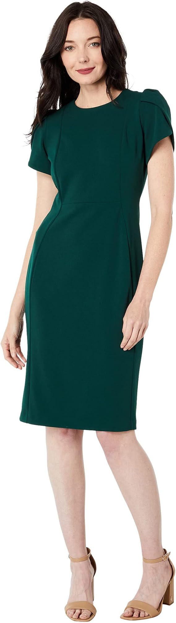 Calvin Klein Short Scuba Crepe Dress with Tulip Sleeve