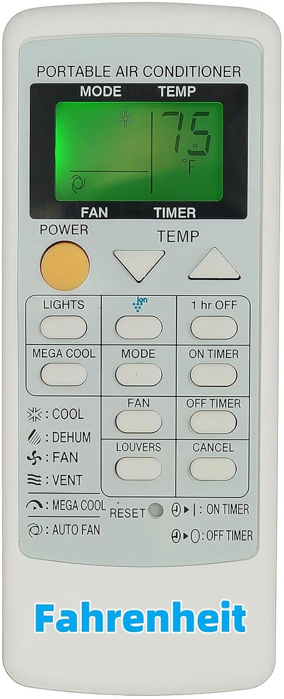 Replacement Remote Control for Sharp Portable Air Conditioner CRMC-A705JBEZ CV-P09LX CV-P10LC CV-P10MC CV-P10NC CVP10NC-D CVP10NC-R CV-P10PC CVP10PC-D CVP10PC-R CV-P10RC (Fahrenheit and Backlit)