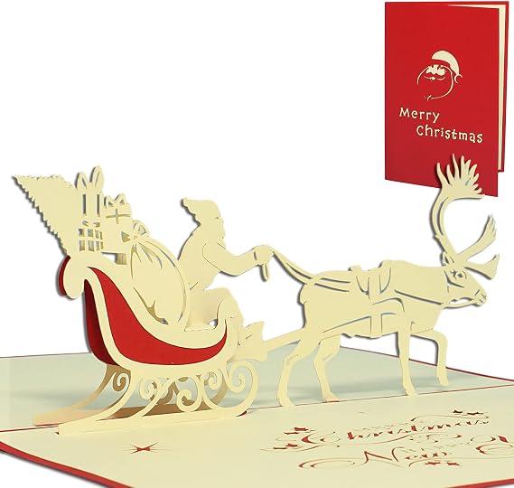 Pop Up 3D Christmas Cards Santa with Reindeer Theme