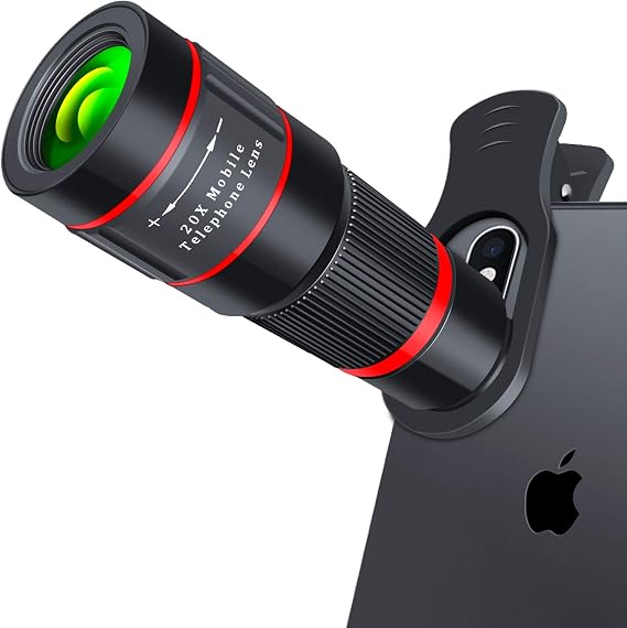Cell Phone Camera Lens, 20X Zoom Telephoto Lens, Smartphone Lens for iPhone, Samsung, Android, Monocular Telescope