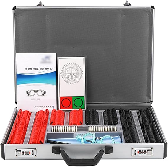 NICHOY 266 Pcs Optical Trial Lens Set,Plastic Rim,Aluminium Case + Free Trial Frame,Glasses Optometry Equipment Instrument with Combination Lock(Color:Sliver,Size:266pcs)