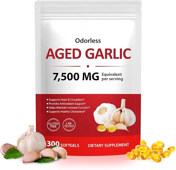 Aged Garlic Extract Capsules, Odourless Aged Garlic Softgels, 300 Softgels, Garlic Supplement for Daily Use