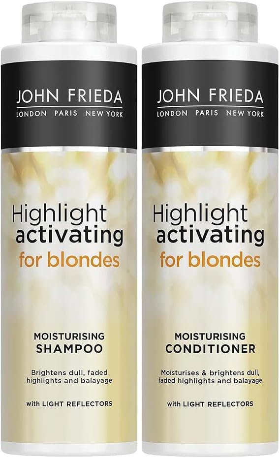 John Frieda Sheer Blonde Highlight Activating Moisturising Shampoo and Moisturising Conditioner Duo Value Bundle for Naturaland Colour - Treated Blonde Hair, 2 x 500 ml