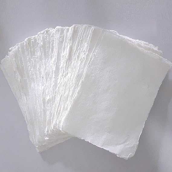 Handmade Paper Mixed Media Deckle Edge Blank Loose Leaf for Watercolor, Writers, Invitations, Crafts Package of 50-Thick 150 GSM-Ivory White (2x3)