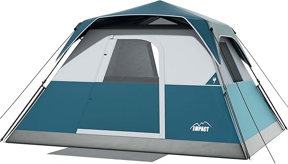 Instant 6 Person Tent for Camping with Rainfly, Under 60s Setup, 10 x 9ft | Fits 2 Queen Air Mattresses, 1200mm Waterproof, 360 Ventilation, PFAS-Free Fabric and Carry Bag for Family, Camping, Hiking
