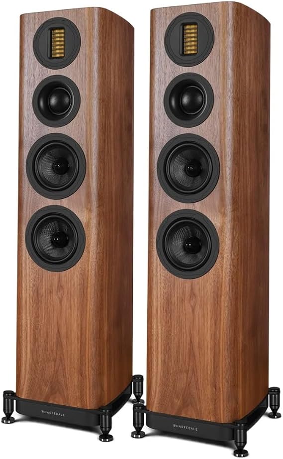 Wharfedale EVO 5.3 Floorstanding Speakers (Pair) – Dual 5″ Kevlar Woofers, Soft Dome Midrange, AMT Tweeter, 3-Way Bass Reflex Tower Design (Walnut)
