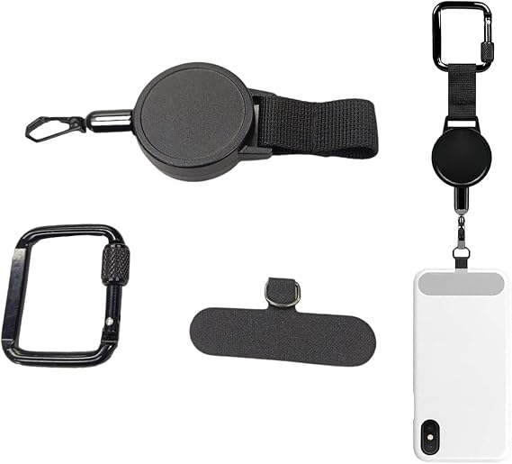 Anti-theft Phone Tether, Secure Phone Case Anchor, Universal Phone Lanyard Retractable Steel Line Cellphone Strap with Locking Carabiner for Outdoor Cycling, Fishing Hiking