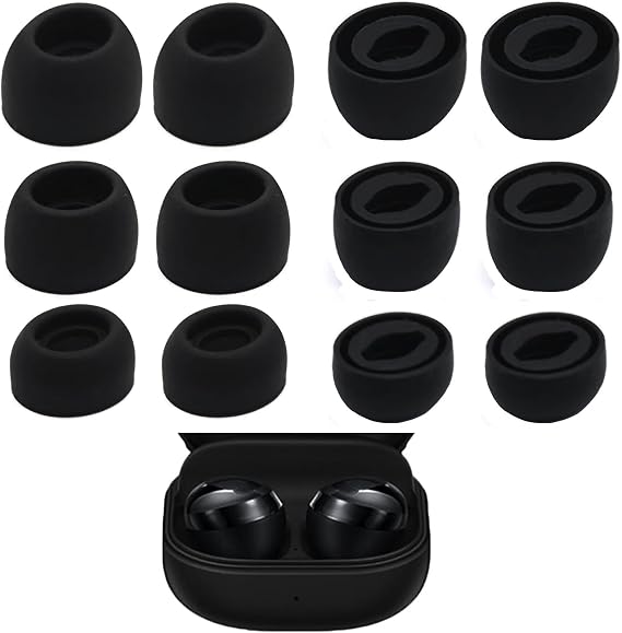 6 Pairs Galaxy Buds Pro Ear Tips, Soft Silicone Washable Ear Tips, Compatible with Galaxy Buds Pro 2021 SM-R190 Earbuds Tips Gels, Fit in Charging Case, Phantom Black