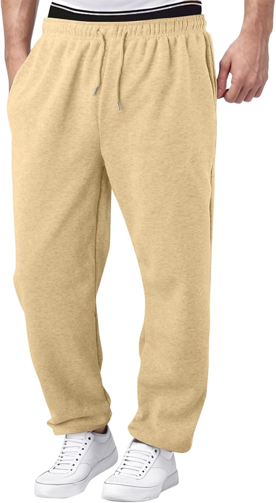 Sweatpants for Men Baggy Uncuffed, Mens Sweatpants Joggers Fleece Drawstring Straight Leg Lounge Trousers Gym Athletic Pants