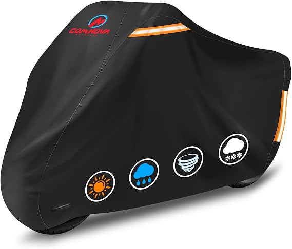 Comnova Motorcycle Cover 91 Inch - 600D Outdoor Motorbike Cover Waterproof with Lock Hole, Universal Fit for Harley, Honda, Kawasaki, Full Protection, Moped Covers for Motorcycle Vehicle Up to 91"