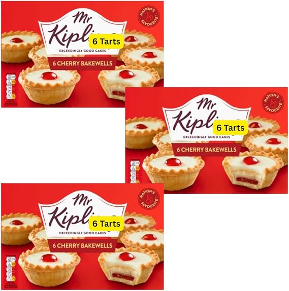 Cherry Bakewells Kiplings 3 Packs of 6 Tarts (Total 18 pcs)