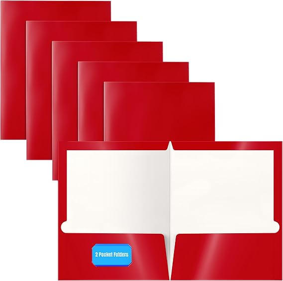 Better Office Products 2 Pocket Gloss Laminate Red Paper Folder Letter Size Red Paper Portfolio Red Folder Box of 25 Pieces