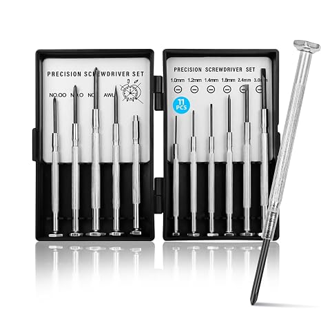 11 Pcs Precision Screwdriver Set, Mini Screwdrivers Kit for Glasses, Watches, Remotes & Household Gadgets, 11 Different Size Micro Screwdrivers, Flatheads, Philips with Pocket Size Carrying Case