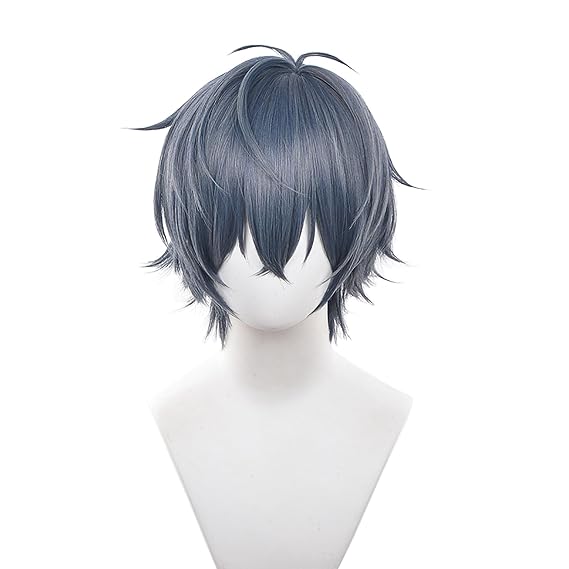 XiongXiongLe Halloween Short Grey Blue Cosplay Wig Anime Role Men Costumes Heat Synthetic Hair Replacement Wig + Wig Caps for Adult Cos Anime Game Character Conventions Cosplay Events Themed Parties