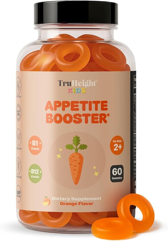 TruHeight Kids Appetite Booster Gummies (Orange, Ages 2+) All Natural Toddler & Kids Appetite Stimulant to Eat More - Weight Gain Supplements - Vitamins for Underweight Children - Picky Eater Vitamin
