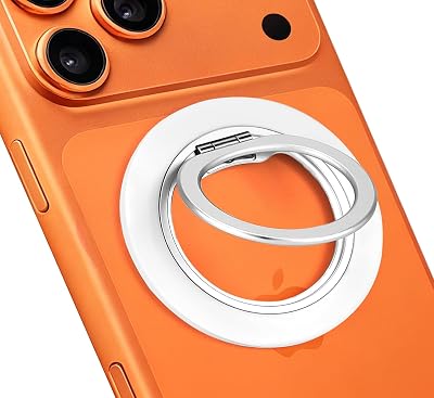 Ultra-Thin Magnetic Phone Grip for MagSafe, Strong Magnet Phone Ring Holder, Includes Metal Ring Compatible with iPhone, Androids, Removable Hands-Free SelfieVideo, White