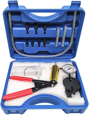 2 in 1 Brake Bleeder Kit Hand held Vacuum Pump Test Set for Automotive with Protected Case,Adapters,One-Man Brake and Clutch Bleeding System Blue