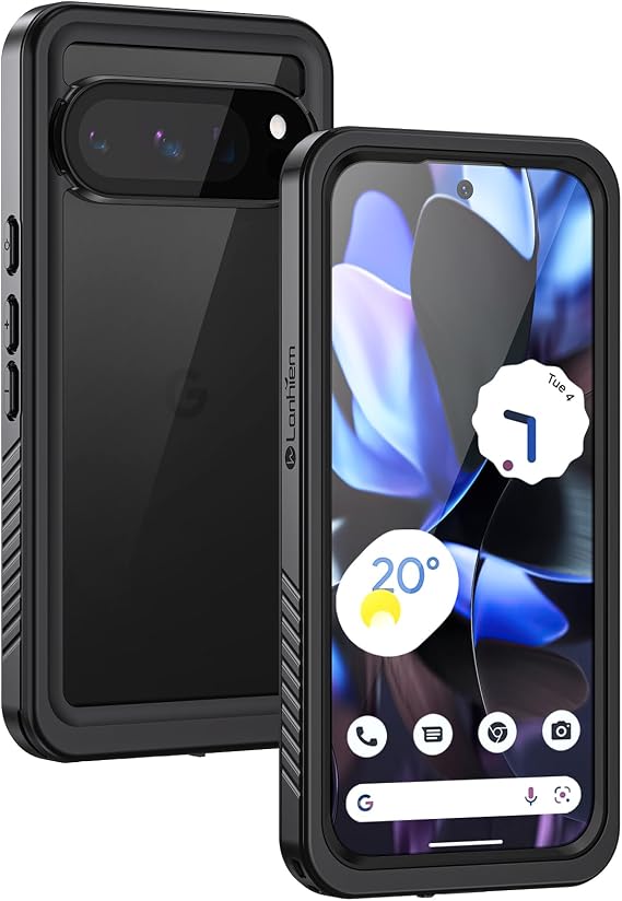Lanhiem for Pixel 9 Pro Case, IP68 Waterproof Dustproof Case with Built-in Screen Protector, Rugged Full Body Shockproof Protective Clear Cover for Google Pixel 9 Pro 6.3 Inch, Black
