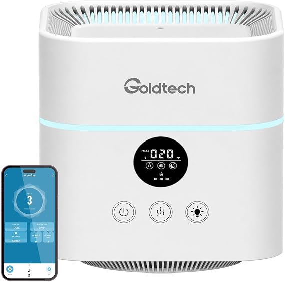 Air Purifier and Humidifier Combo for Bedroom Up to 200Ft2,H13 True HEPA Filter Desk Air Purifiers with Smart WiFi,500ML Water Tank,LED Light,Small Air Purifier for Bedroom,Office