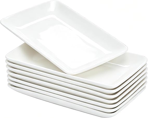 Set of 8 8 Inch White Rectangular Porcelain Serving Plates