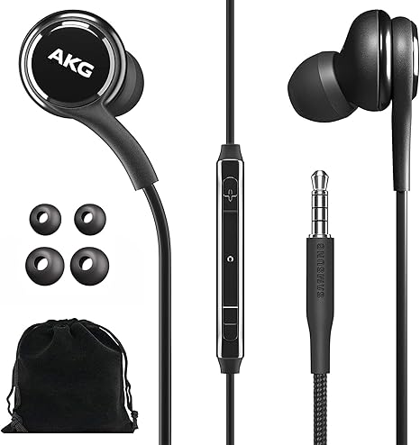 Samsung AKG Wired Earbuds Original 3.5mm in-Ear Earbud Headphones with Remote & Microphone for Music, Phone Calls, Work - Noise Isolating Deep Bass, Includes Velvet Carrying Pouch - Black