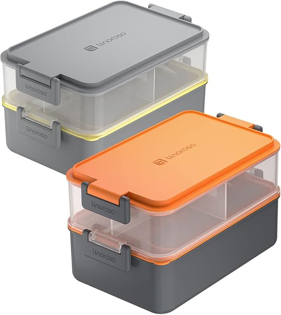 linoroso 2 PCS Stackable Bento Box Adult Lunch Box | Meet All You On-the-Go Needs for Food, Salad and Snack Box, Premium Bento Lunch Box for Adults Include Utensil Set, Dressing Containers