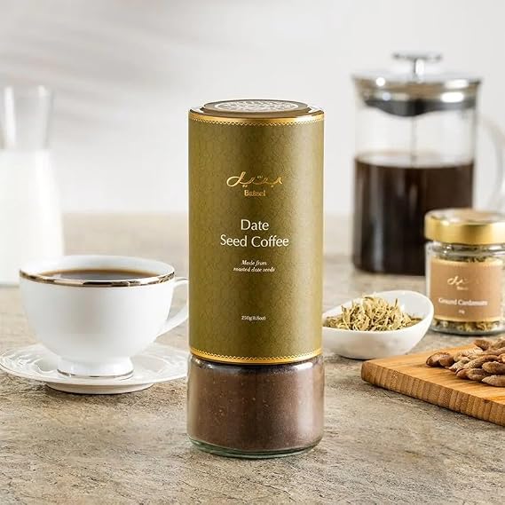 Bateel Date Seed Coffee | Caffeine-Free Coffee Alternative | Roasted & Ground Date Seeds, Glass Jar, 8.8 oz