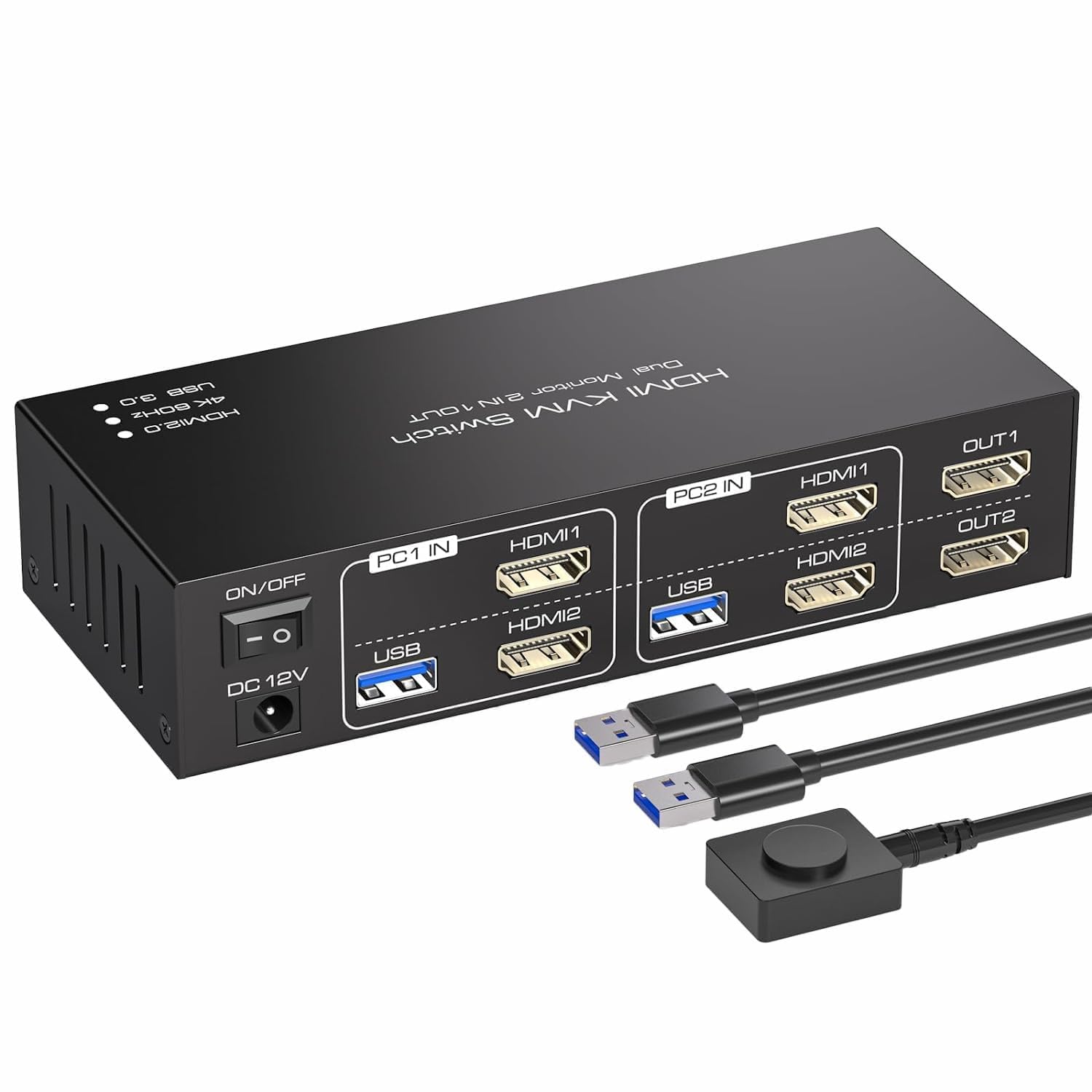 Dual Monitor HDMI KVM Switch 2 Monitors 2 Computers 4K 60Hz HDMI USB 3.0 KVM Switch USB 4 Ports KVM Selector Switcher 2 PC or 2 Laptops Share 1 Set of Keyboard Mouse Printer and Scanner