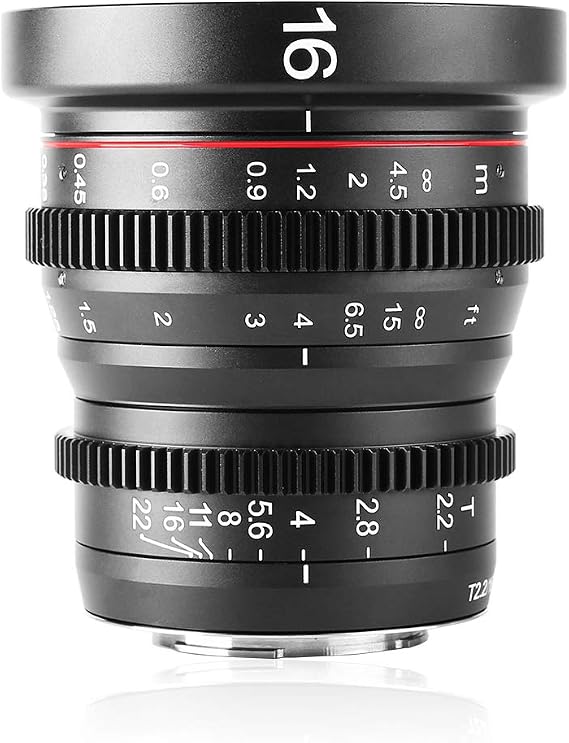 Meike 16mm T2.2 Manual Focus Wide Angle Fixed Prime Cinema Lens for M43 Micro Four Thirds MFT Mount Cameras and Cinema Camera BMPCC