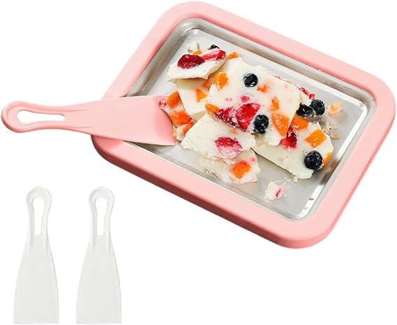 Roll Ice Cream Maker Yogurt Tray | Ice Cream Cold Plate with 2 Spatulas for Home Kitchen Party Family Gathering Outdoor Holiday Cooking