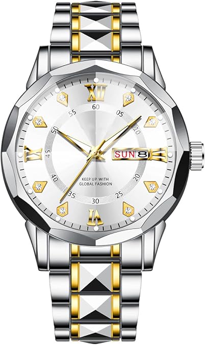 Luxury Dress Men's Business Watches Quartz Stainless Watch Steel Waterproof Luminous Date Two Tone Wrist Watch