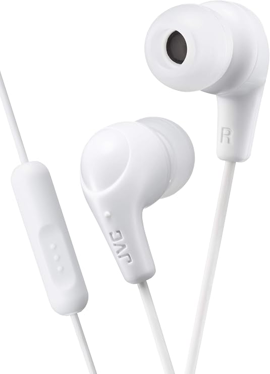JVC Gumy Plus Earbuds with Mic and Remote for Connected Devices - Silicone Ear Pieces - White