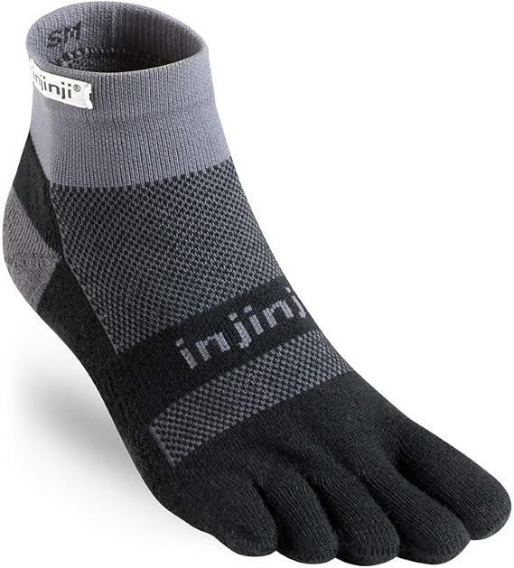 Injinji 2.0 Men's Run Midweight Mini Crew Toesocks, Black/Gray, Large