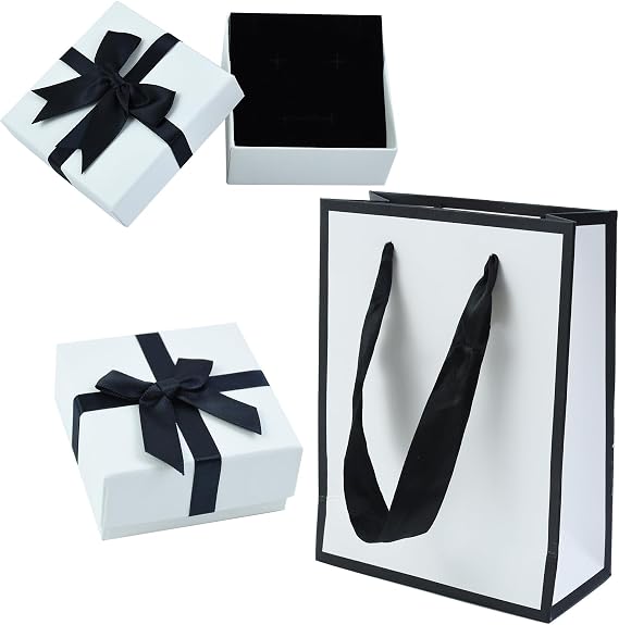 2Pcs Small White Jewellery Boxes with Lids - Square Necklace, Ring, Earring & Bracelet Cardboard Kraft Gift Box for Women's Presents, Birthday & Christmas