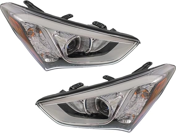 Replacement Headlight Assembly Pair fits Hyundai Santa Fe Sport 2013-2014 2.0L Turbo Halogen