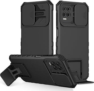 Case for Oppo A54 4G Case, Oppo A55 Case with Slide Camera Lens Kickstand Military-Grade Bumpers Armor Shockproof Protective Cover for Oppo A54 4G Black