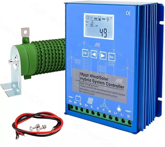 Wind Solar Hybrid Charge Controller 2000W, MPPT Booster Regulator for Off Grid Systems, 12V 24V 48V,1000W Wind Turbine 1000W Solar Panel Power Controller w/ Dump-load
