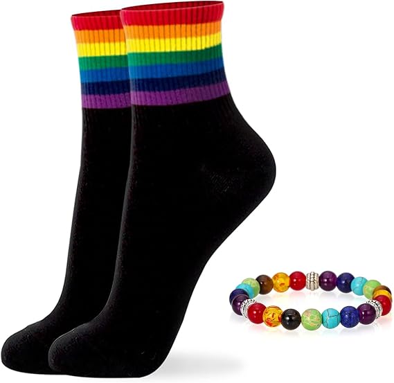 Rainbow Socks, Rainbow Cotton Colorful Striped Crew Sock Funny Socks for Men Women