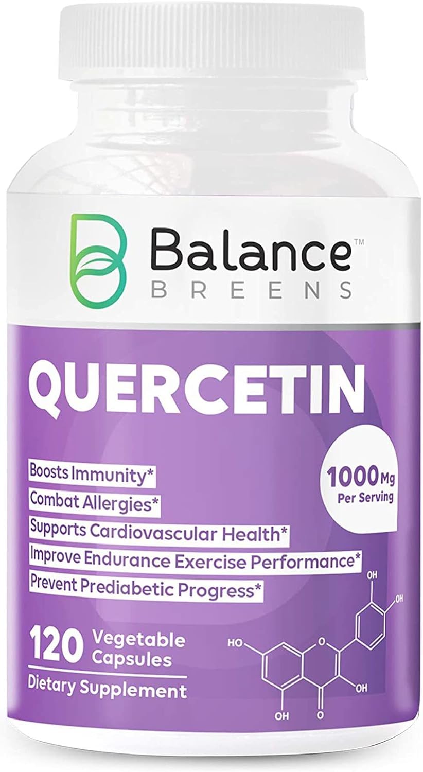 Balance Breens Quercetin 1000mg Supplement - Supports Cardiovascular Health, Immune Response & Allergy Support - 120 Vegetable Non-GMO Capsules