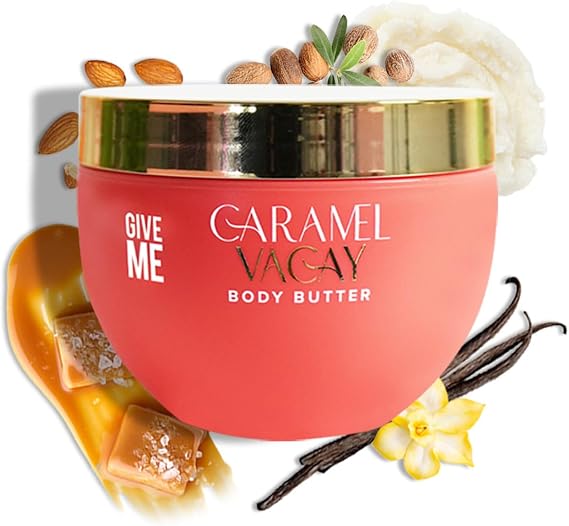Give Me Cosmetics Caramel Vacay Hydrating Body Butter 200ml, Luxurious Moisturiser for Dry Skin with Shea Butter Pistachio Sweet Almond, Gifts for Women
