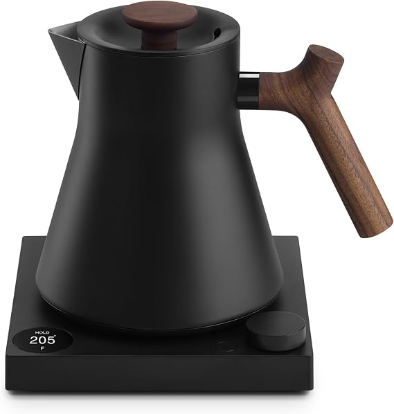 Fellow Corvo ECG Electric Kettle - Pour-Over Teapot and Coffee Maker - EU Matte Black with Walnut Handle - 0.9 Litres