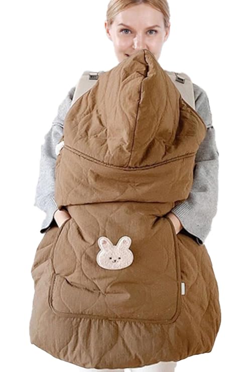Baby Carrier Cover Stroller Cover,Newborn Hooded Stretchy Cloak,Soft Kangaroo Hoodie for Mom Baby,Suit for All Seasons (Coffee)