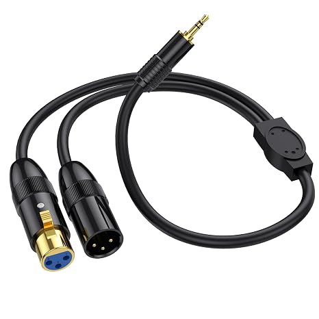 MOTONG XLR to 3.5mm Splitter Cables, TRS Stereo Male to Two XLR Male+ Female Interconnect Audio Microphone Cable, Y Splitter Adapter Cable 0.5M (Male to Two XLR Male+ Female)