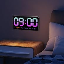 Digital Wall Clock 8.5 Inch Large Display LED Alarm Clock with Date Week Temperature Alarm 3 Levels Brightness Adjustable Wall Clock for Living Room Bedroom Classroom Kitchen Office N(Pink)