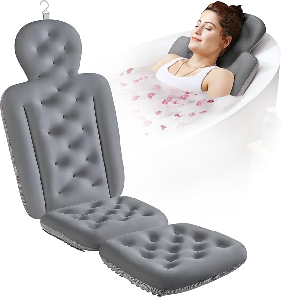 Full Body Bath Pillow for Bathtub, Thick Bathtub Cushion, Luxury Tub Pillow for Bath for Headrest Neck and Back Support Gray 130 X 41CM