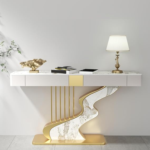 Modern Entry Way Table, Narrow Behind Couch Table, Decor Furniture with 2 Storage Drawers, for Entryway, Hallway, Living Room, Bedroom(Gold,100cm/39in)