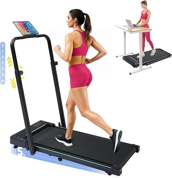 GTRACING Walking Pad with Incline & Height-Adjustable Handlebar, 5-in-1 Foldable Treadmill for Home & Office, Portable Under Desk Treadmill 350LB with Remote Control LED Display